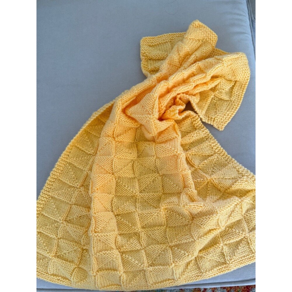 Lap Blanket Hand Knit Yellow Textured Basketweave Small Throw Baby Blanket
